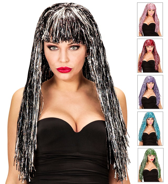 Holographic Bicolor Space Wig In Box - 6 Colors Ass.: Pink, Light Blue, Black, Blue, Green, Red