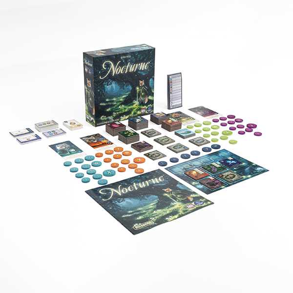 Nocturne Board Game Set Collection and Bidding Play as Fox Mystics Find Magical Items