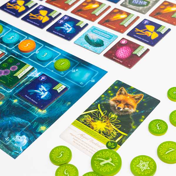 Nocturne Board Game Set Collection and Bidding Play as Fox Mystics Find Magical Items