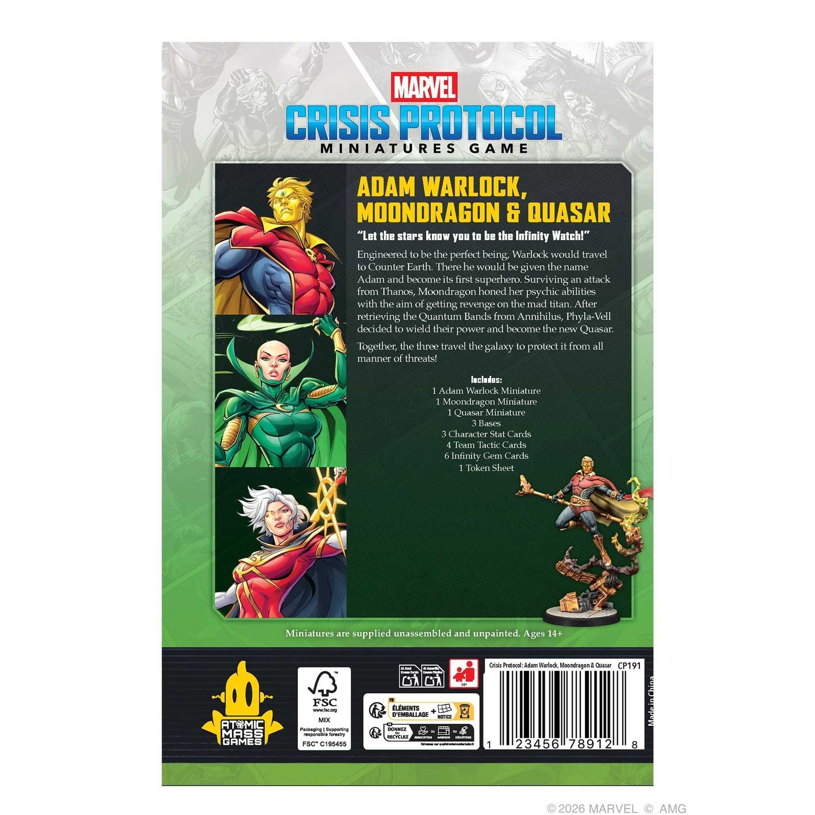 Marvel Crisis Protocol Adam Warlock Moondragon Quasar Character Pack Miniature Game by Atomic Mass 2