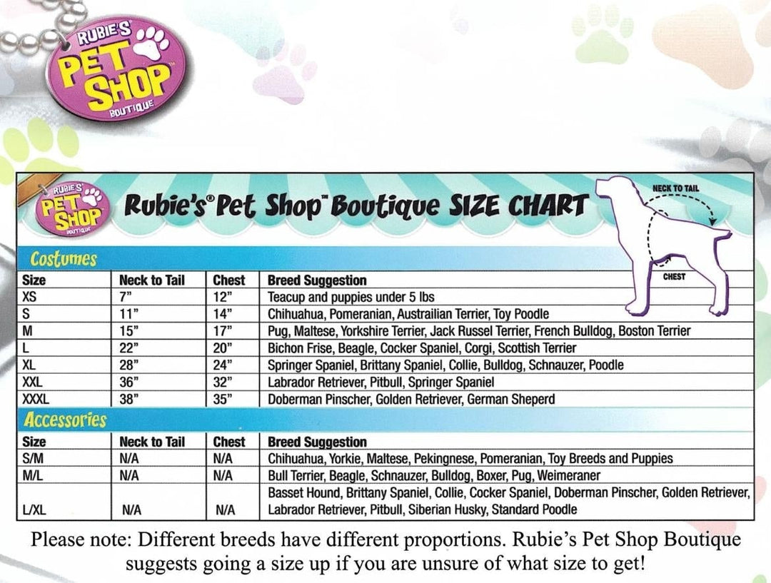 Size Chart AT AT Pet Costume Imperial Walker Star Wars