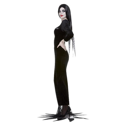 Addams Family Morticia Long Black Dress and Black Wig Halloween Costume 3