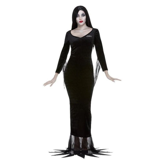 Addams Family Morticia Long Black Dress and Black Wig Halloween Costume 1