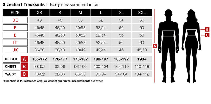Widmann Adult Tracksuit Size Chart