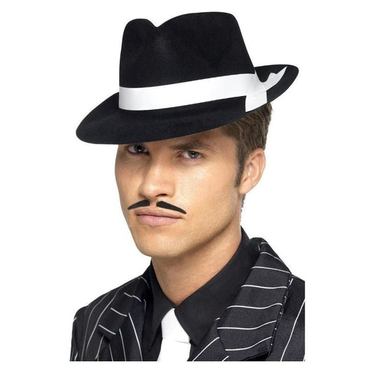 Al Capone Hat Adult Plastic Black Flocked Gangster Fedora 1