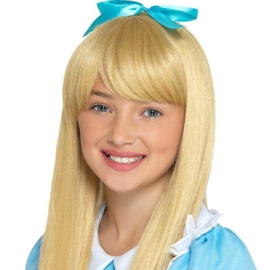 Alice In Wonderland Princess Wig Child Blonde with Blue Bow 2
