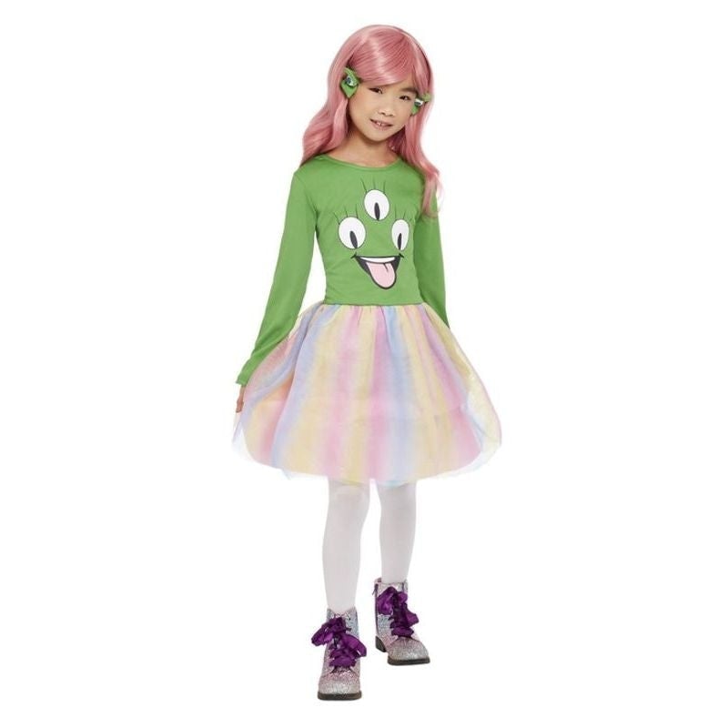 Alien Costume Green Dress for Girls with Hair Clips 1