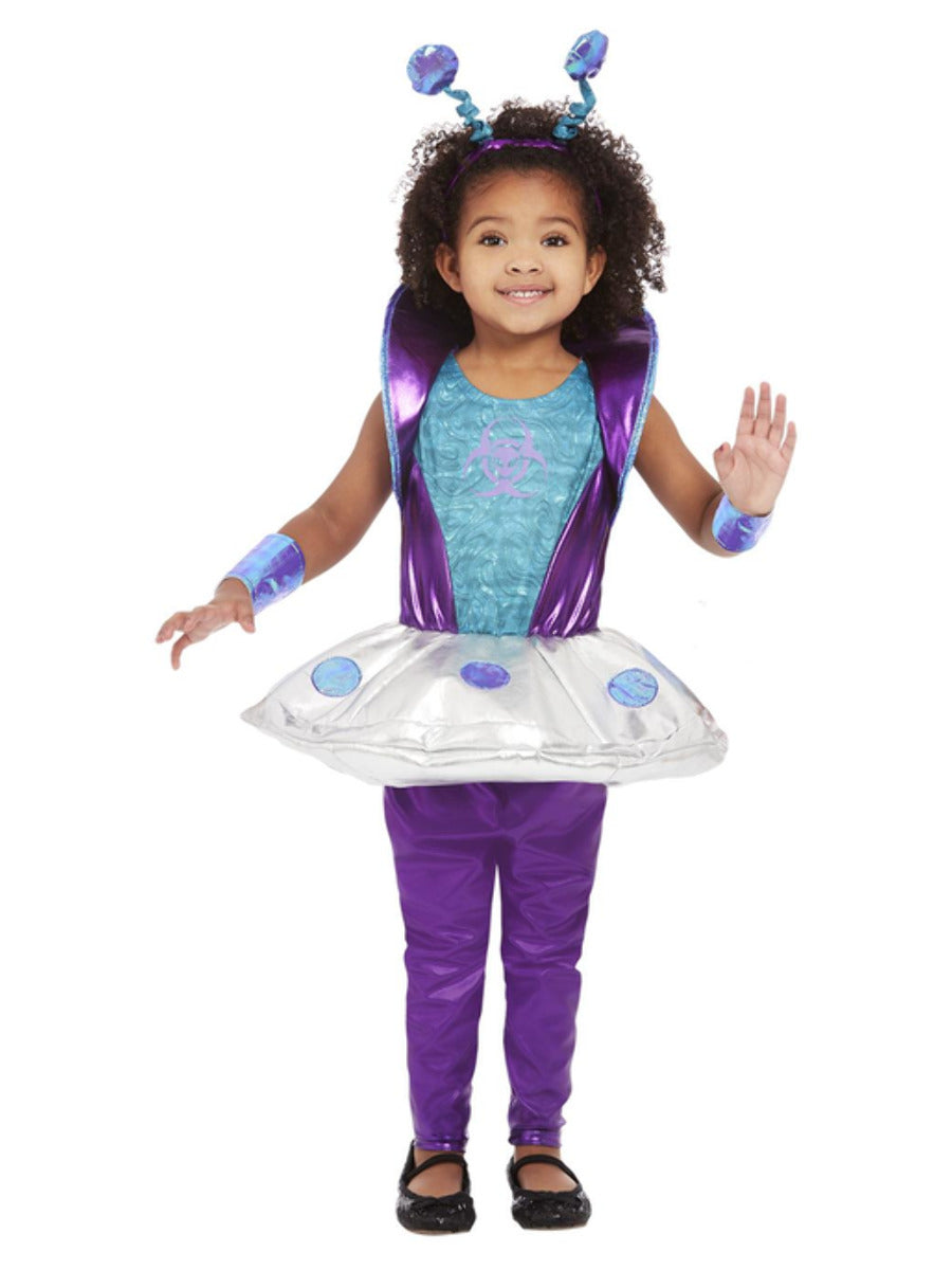 Alien Costume Toddler Silver Dress Purple Leggings Wrist Cuffs and Headband 2