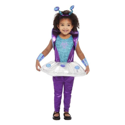 Alien Costume Toddler Silver Dress Purple Leggings Wrist Cuffs and Headband 1