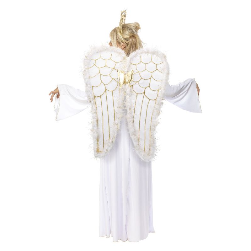 Angel Costume White Adult White Dress Gold Crown and Wings 2