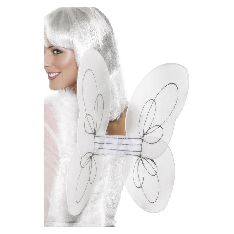 Size Chart Angel Glitter Wings White and Silver Adult