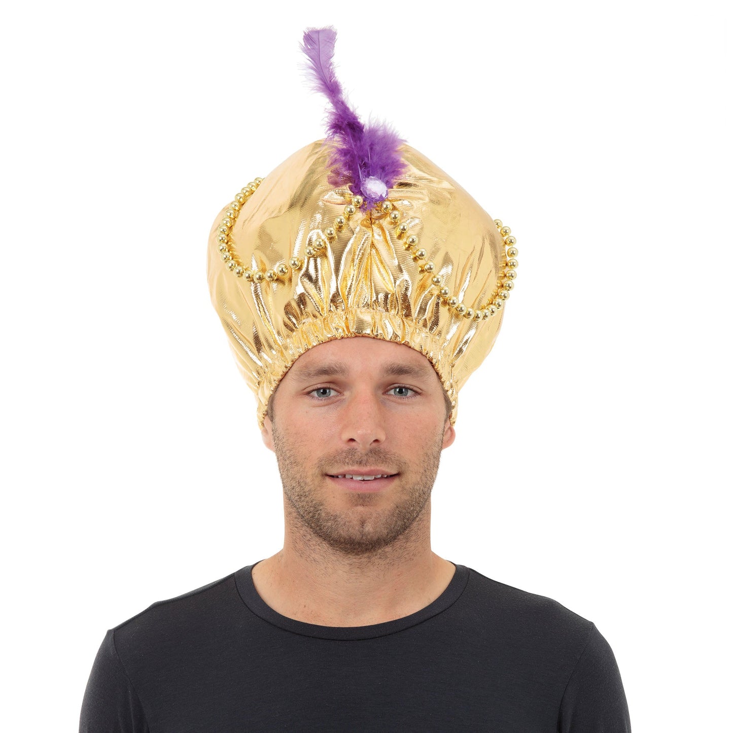 Arabian Hat with Beads Jewels Feathers Genie Gold Turban 1