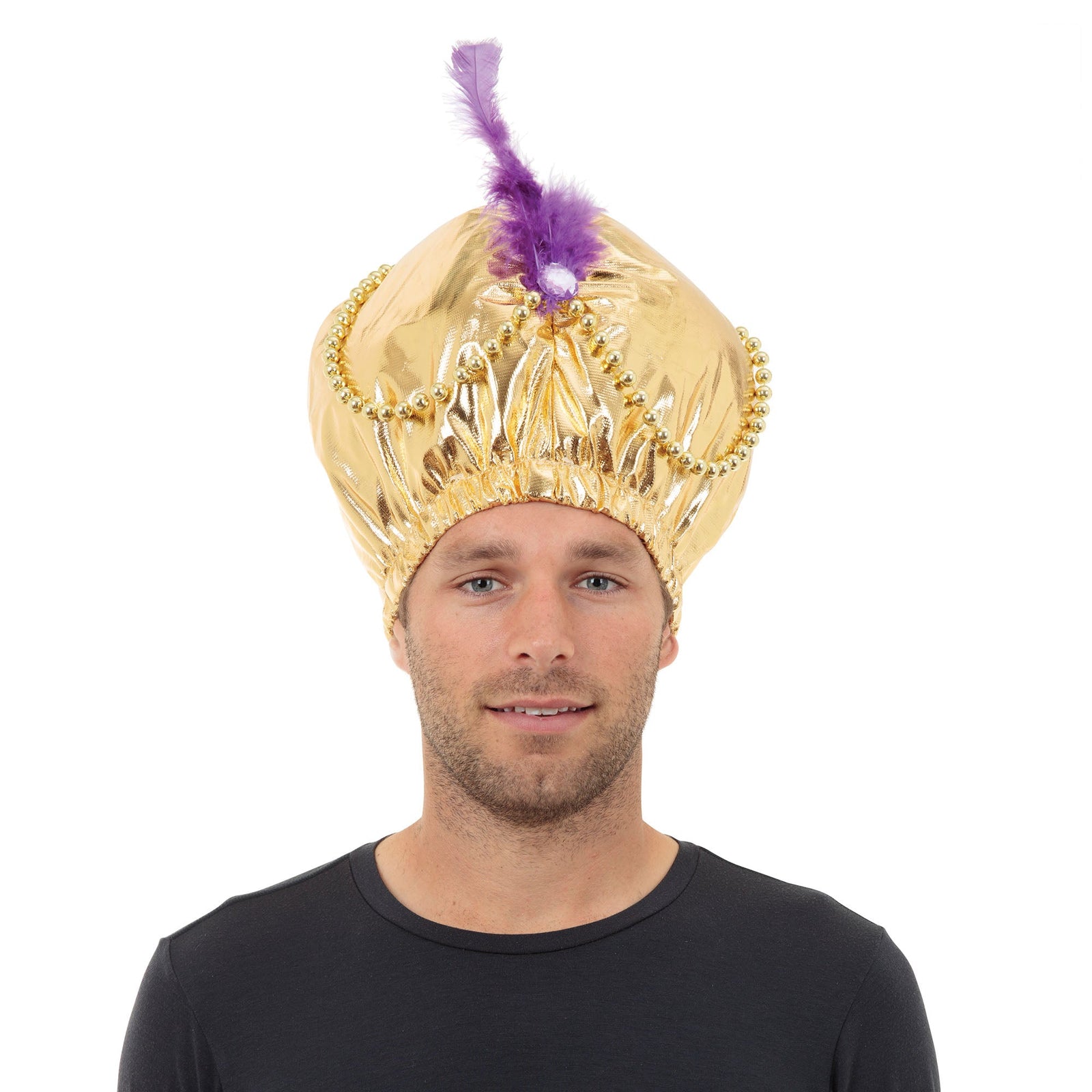Arabian Hat with Beads Jewels Feathers Genie Gold Turban 1