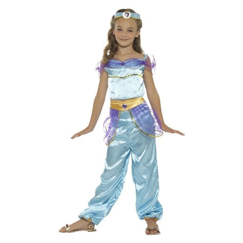 Arabian Princess Costume Kids Blue Top Trousers and Jewel Headband 1