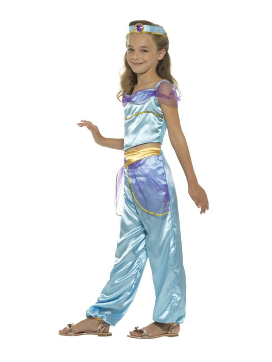 Arabian Princess Costume Kids Blue Top Trousers and Jewel Headband 2