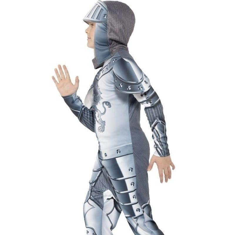 Armoured Knight Deluxe Costume Kids Jumpsuit Grey Headpiece 3