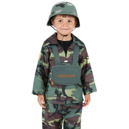 Army Boy Costume Kids Camo Soldier Top Trousers Parachute Bag 3