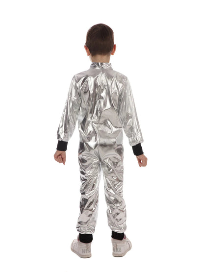 Astronaut Costume Boys Shiny Silver Space Suit 3