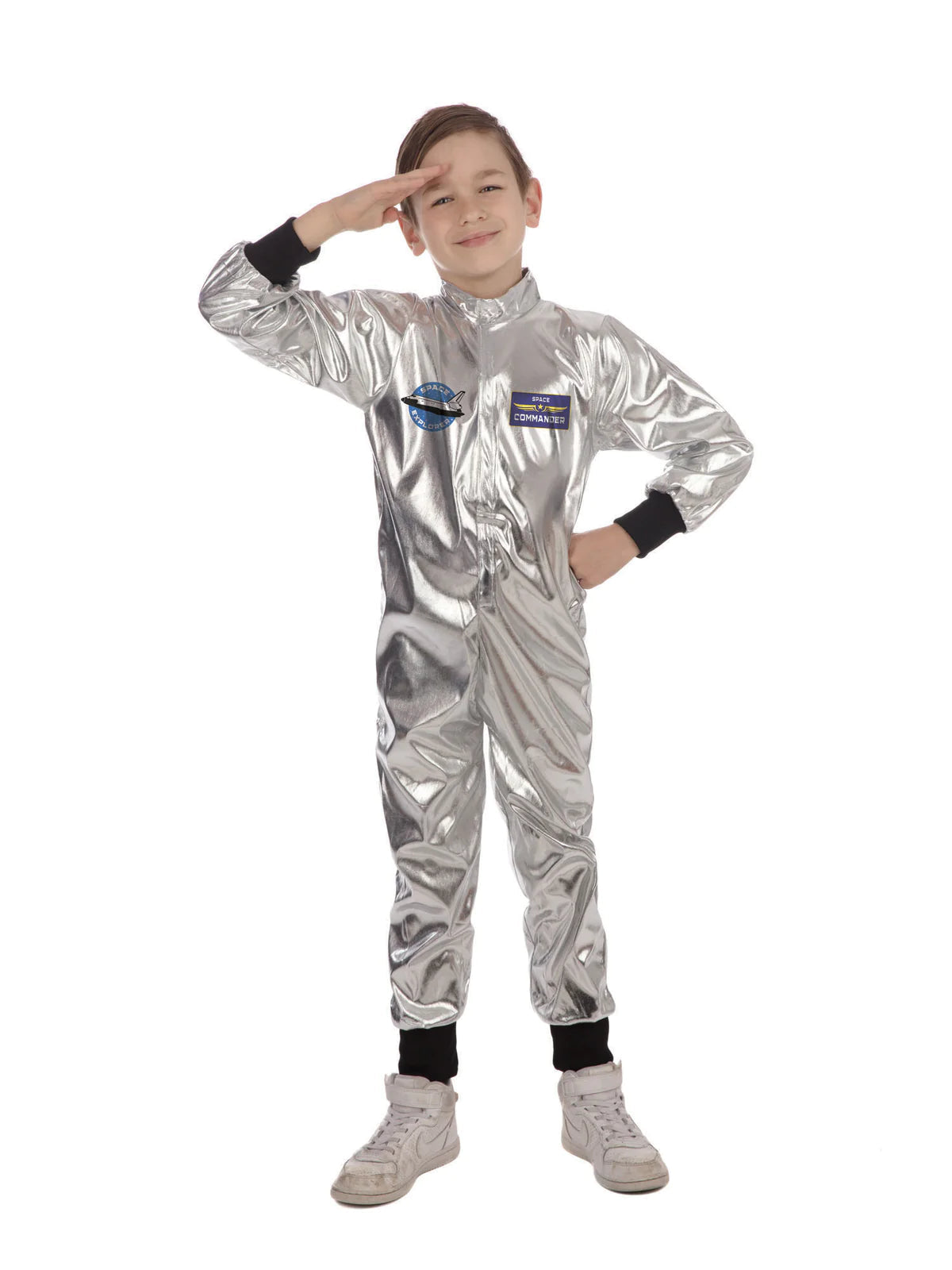 Astronaut Costume Boys Shiny Silver Space Suit 1