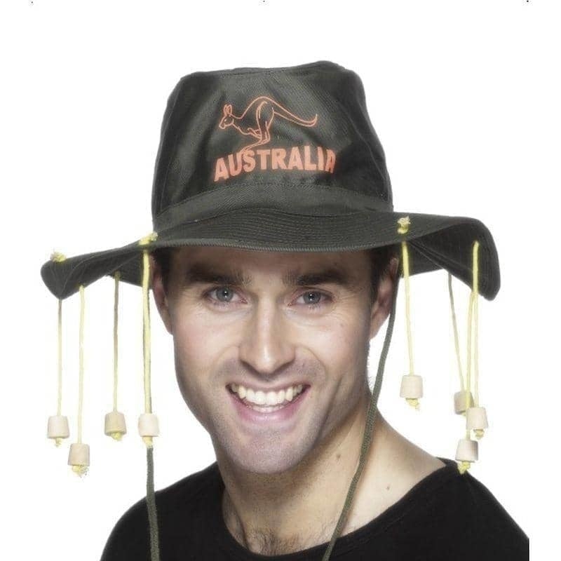 Australian Hat Adult Green with Corks Kangaroo Logo 2