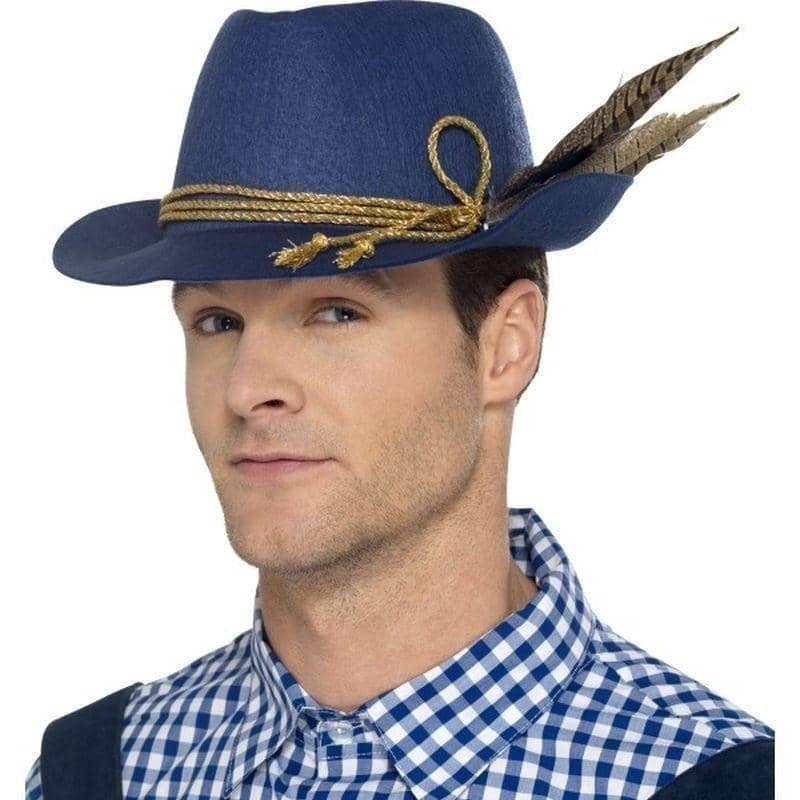 Authentic Bavarian Oktoberfest Hat Adult Blue with Feather Costume Accessory 2