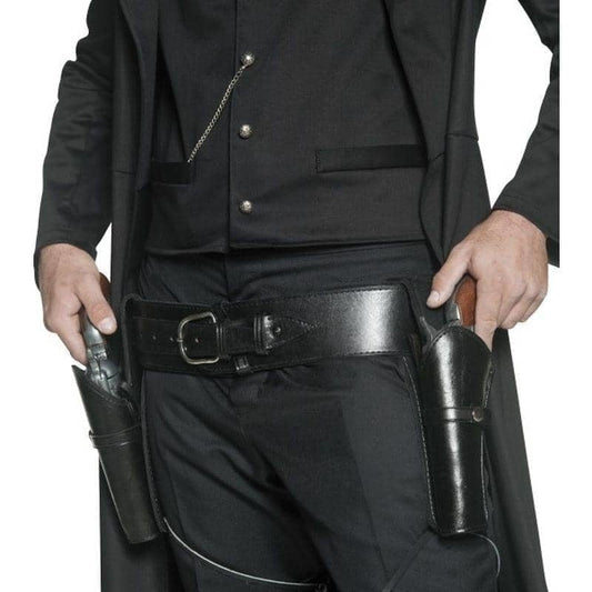 Authentic Western Cowboy Belt Two Holsters Black Leather Look with Leg Ties 100cm-112cm Adjustable 2