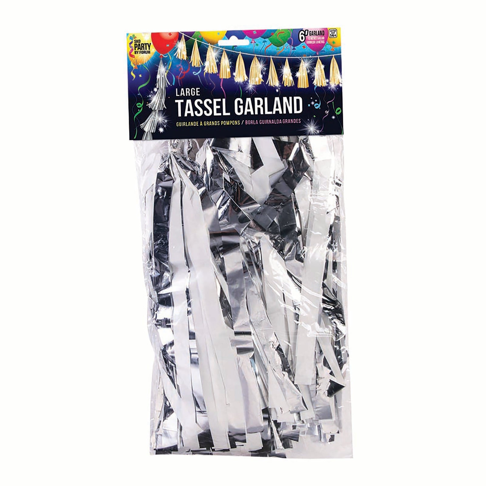 Balloon Tassels Large Silver & White Metallic Party Garland 1