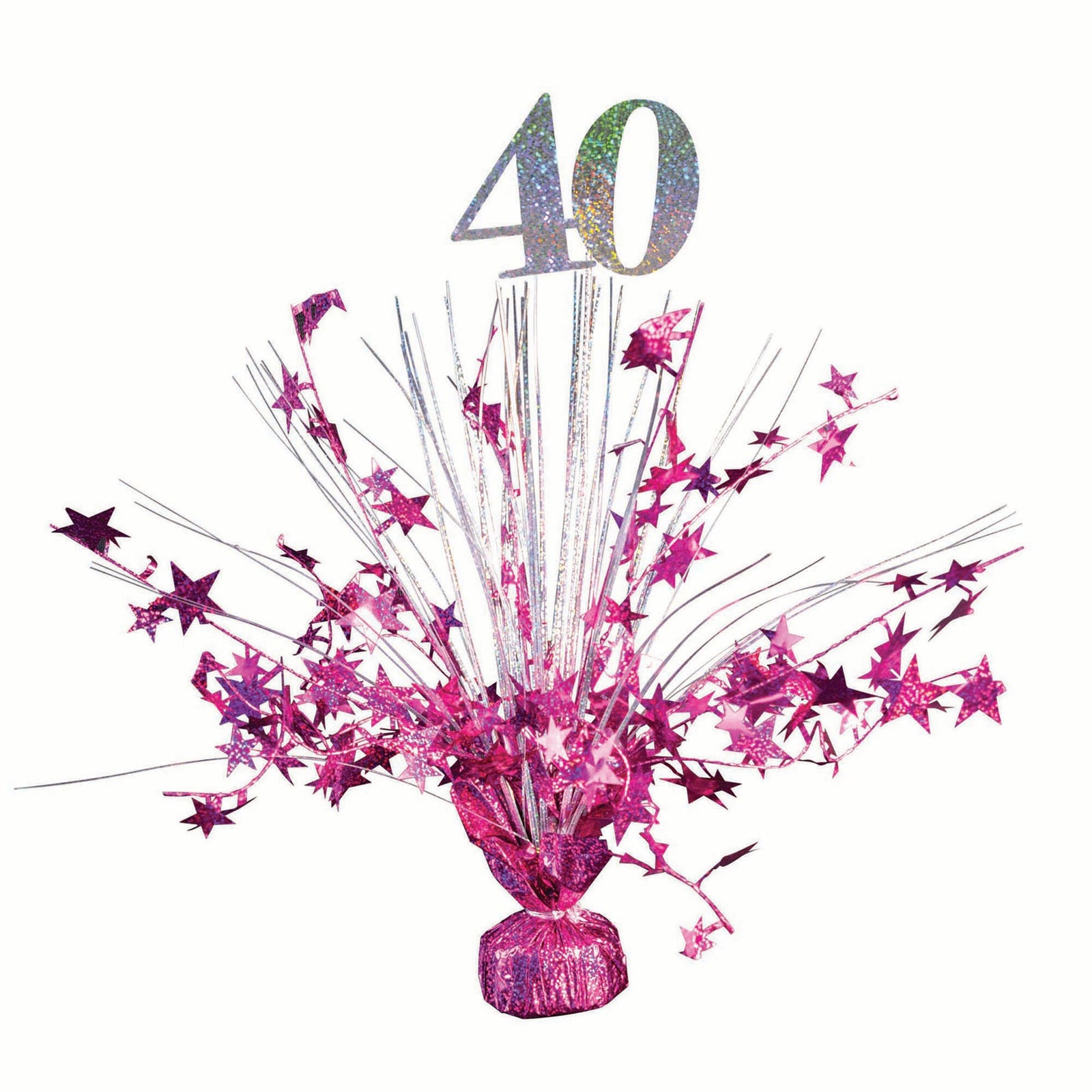 Balloon Weight 40th Birthday Hot Pink Silver Holograph 1