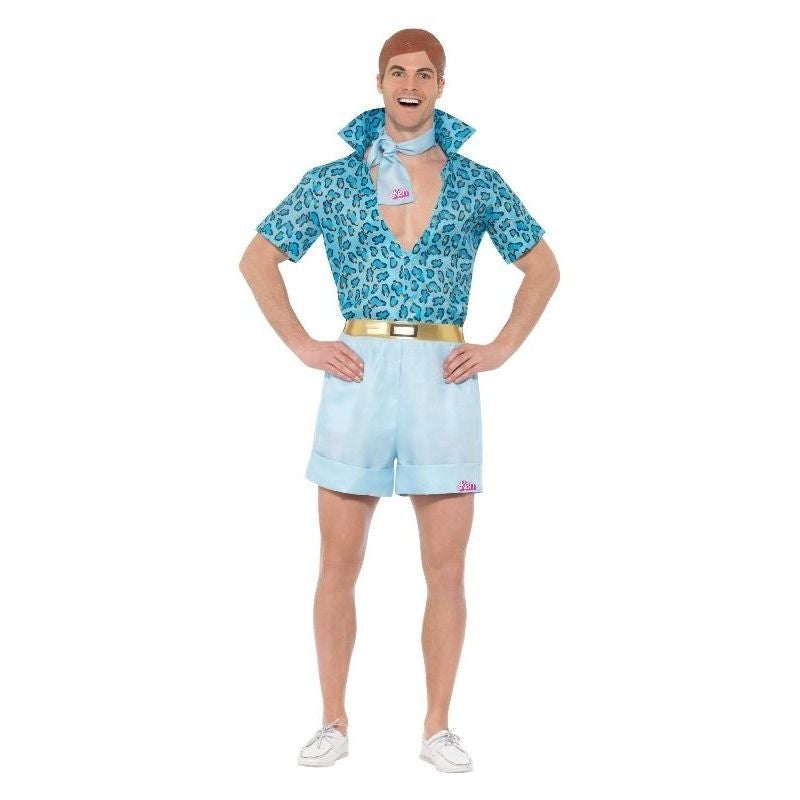 Barbie Movie Safari Ken Costume Mens Blue Shirt Shorts Tie and Wig 1