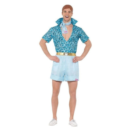 Barbie Movie Safari Ken Costume Mens Blue Shirt Shorts Tie and Wig 1