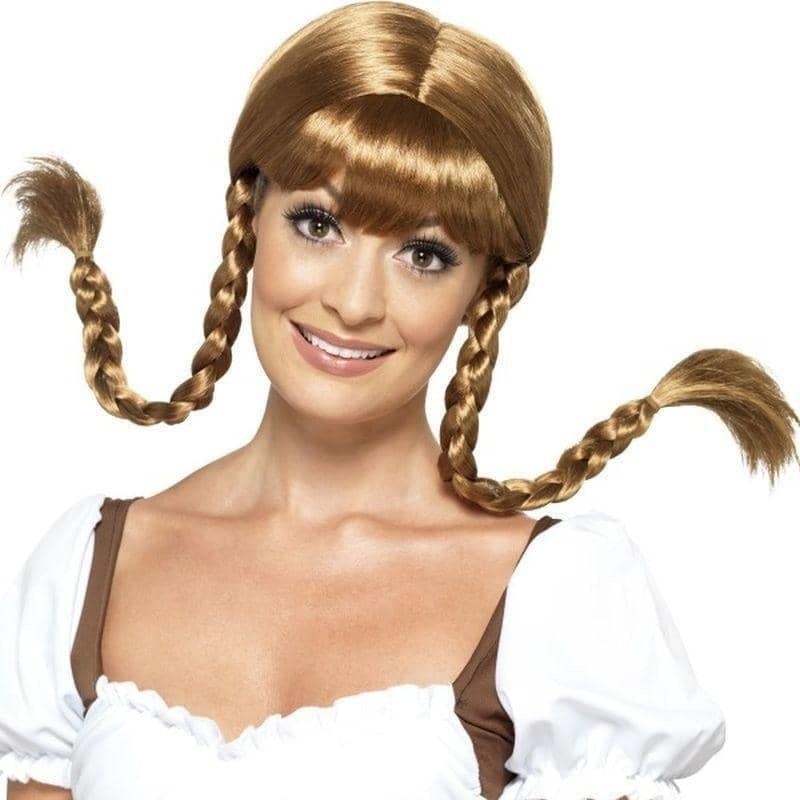 Bavarian Babe Wig Adult Glossy Brown Fringed with Hidden Wire Plaits 1