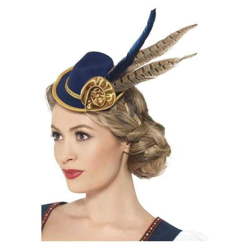 Bavarian Oktoberfest Mini Hat Authentic Adult Blue with Feather 2