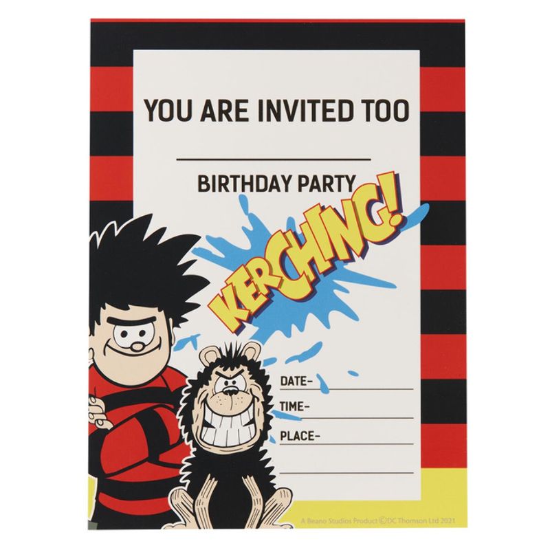 Beano Tableware Party Invitations x8 Child Red Black Yellow 1