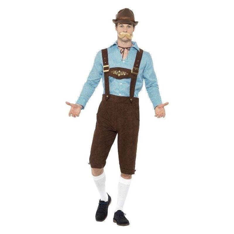 Beer Fest Costume Blue Shirt and Brown Mock Suede Lederhosen 1