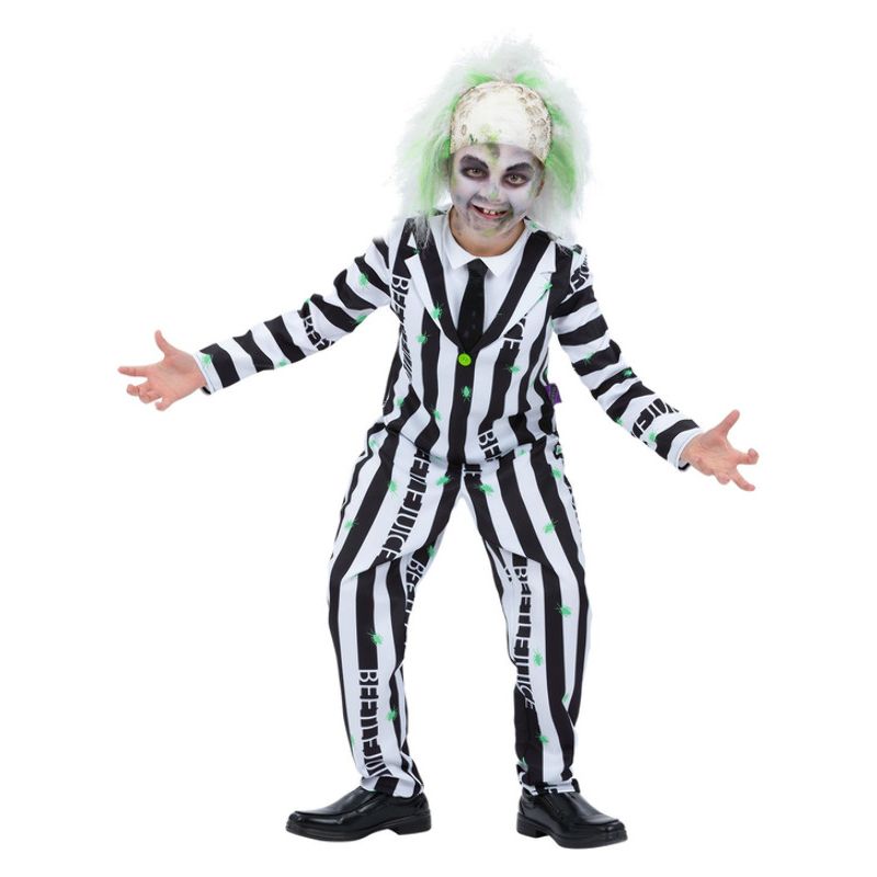 Kids Beetlejuice Costume Striped Trousers Jacket Mock Shirt and Tie 1