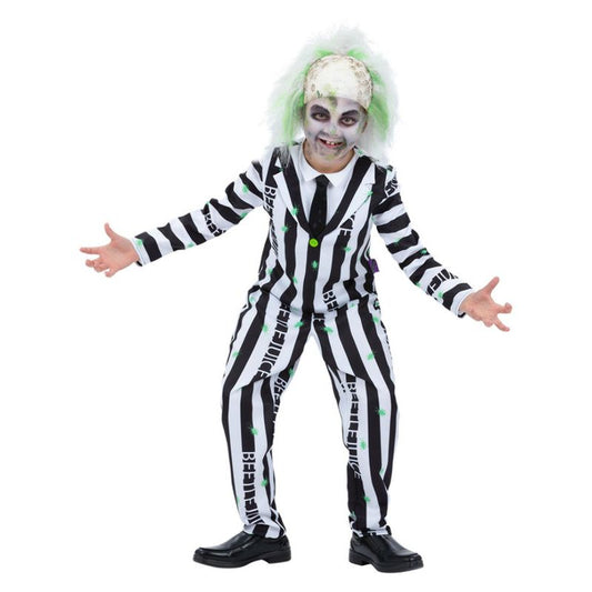 Kids Beetlejuice Costume Striped Trousers Jacket Mock Shirt and Tie 1