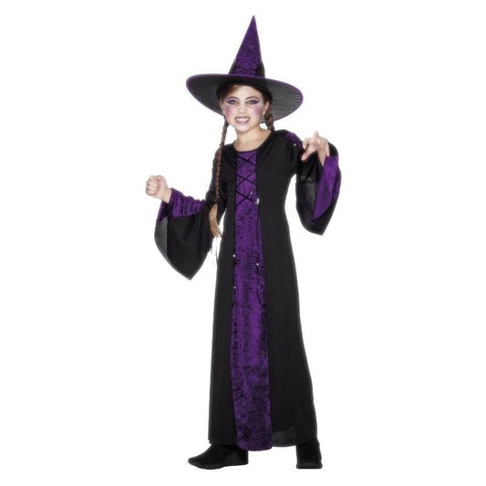 Kids Bewitched Costume Black and Purple Velour Witch Dress and Hat 1