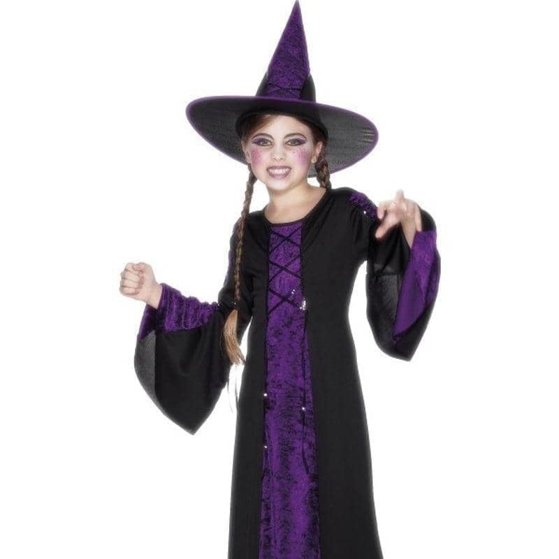 Kids Bewitched Costume Black and Purple Velour Witch Dress and Hat 4