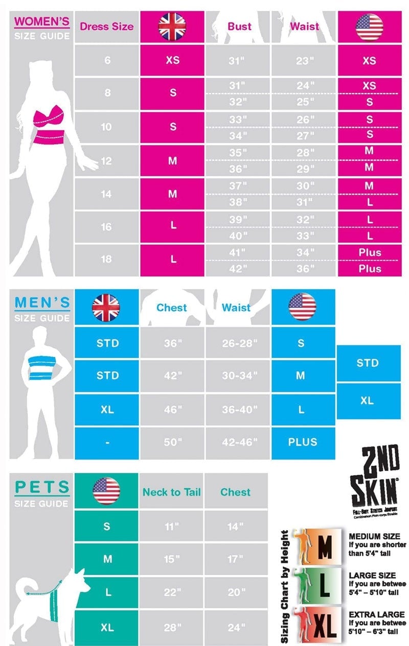 Size Chart Black 2nd Skin Suit Costume