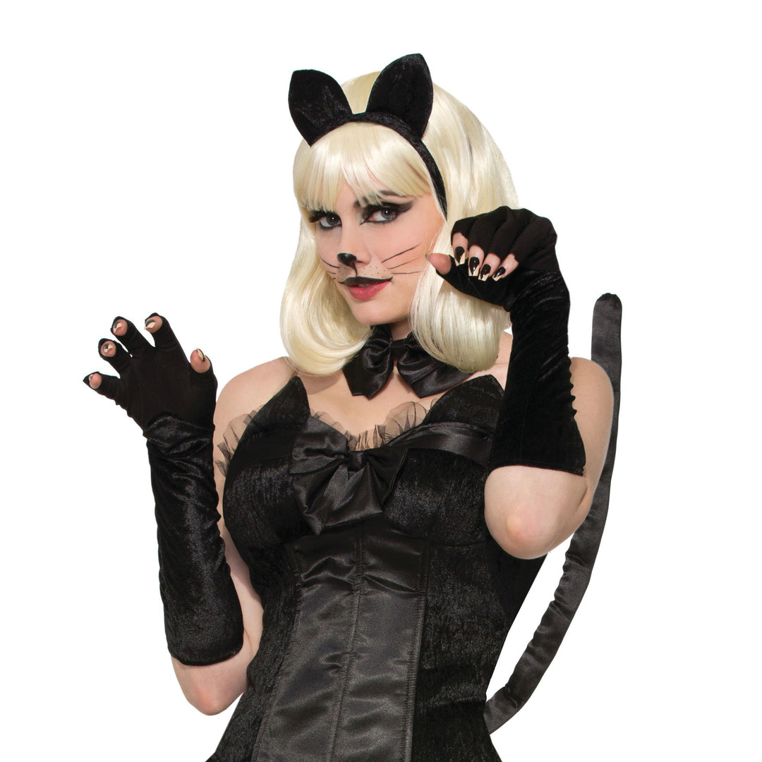 Black Cat Fingerless Gloves Costume Accessory_1