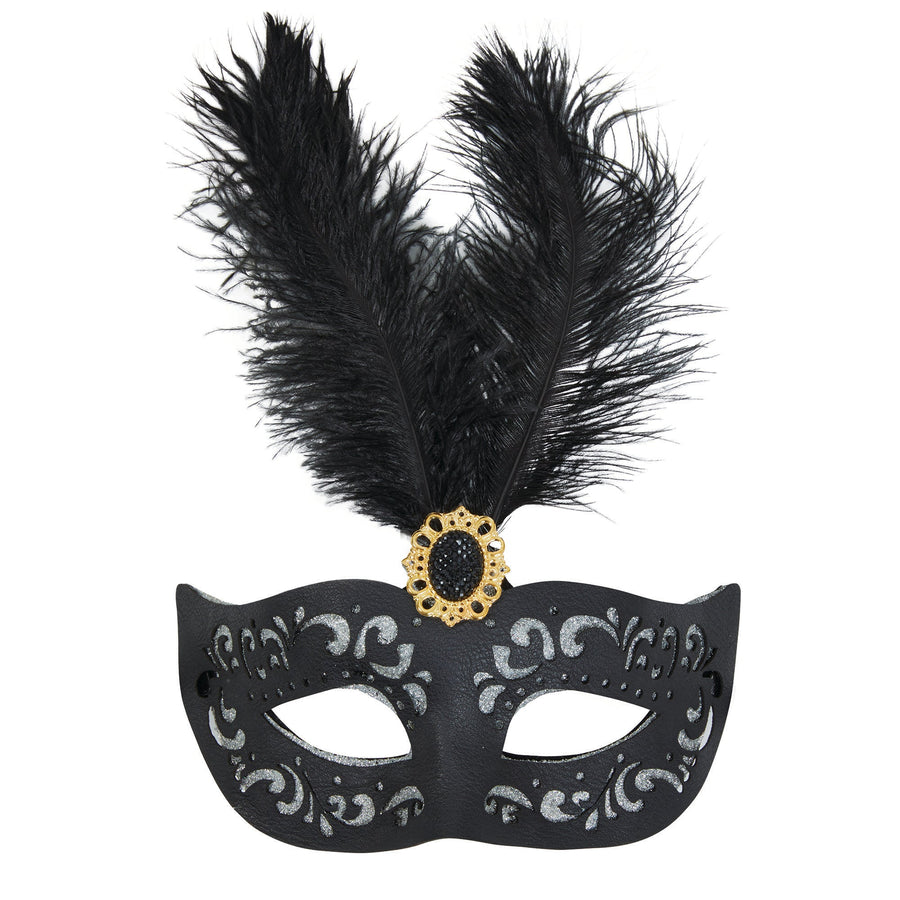 Black Eyemask With Tall Feather + Stone_1