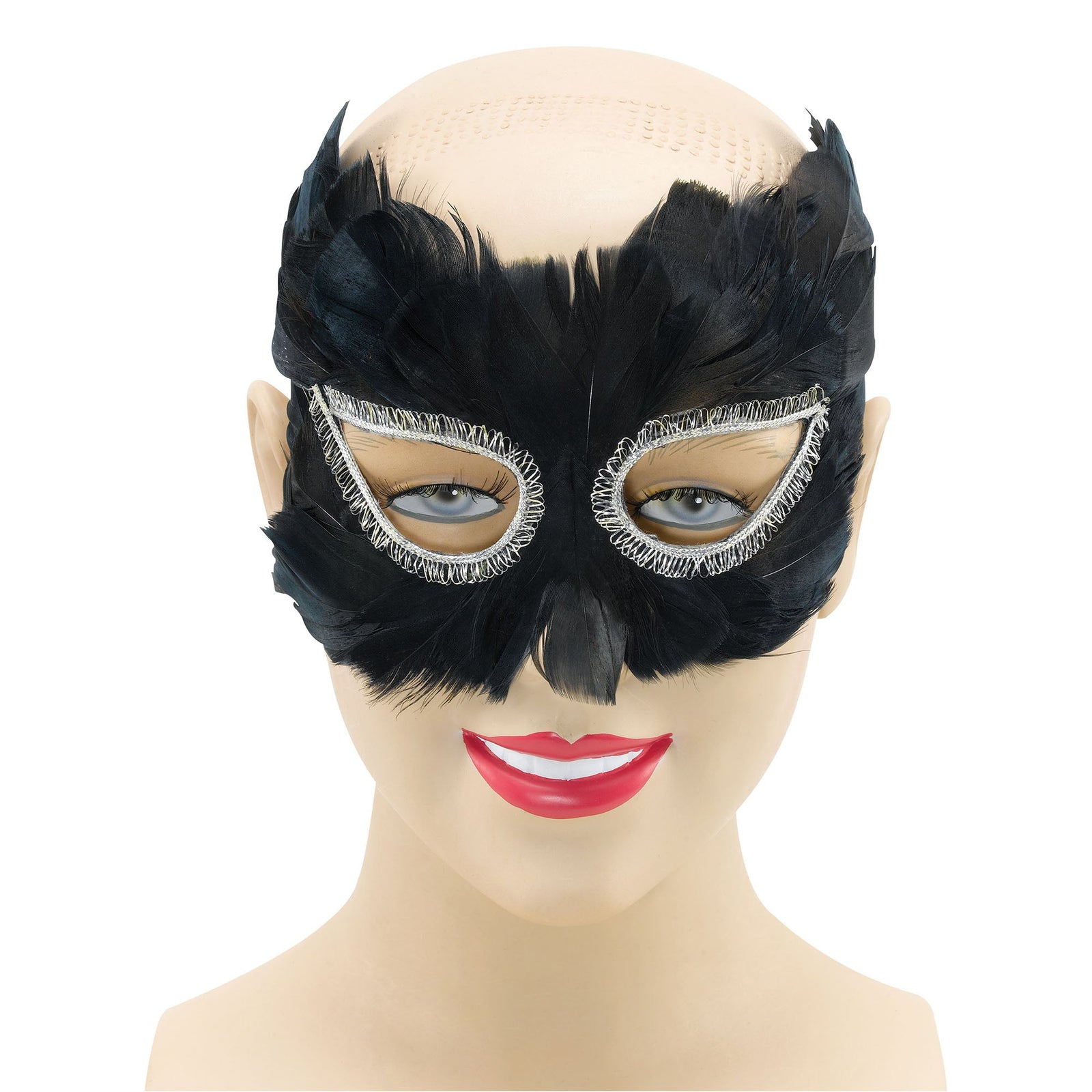 Black Feather Eye Mask Silver Detail 1