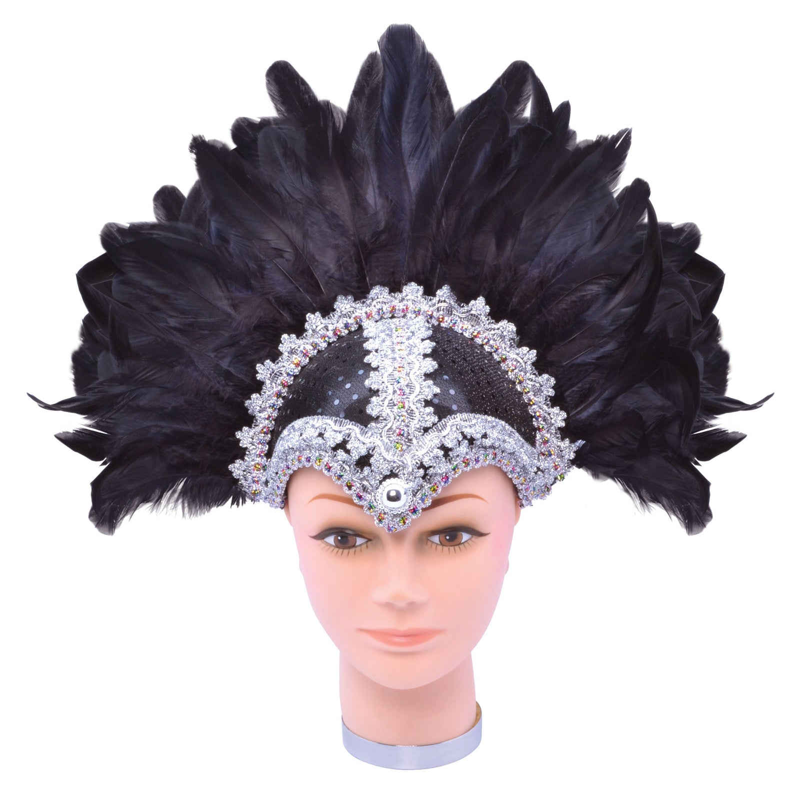 Black Feather Helmet with Silver Jewel and Braiding Plume 1