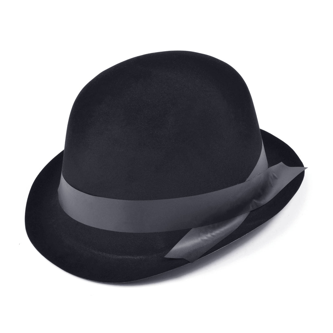 Black Flock Bowler Hat Costume Accessories_1