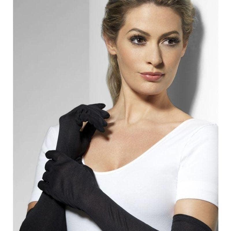 Black Jersey Long Gloves Adult Black 52cm 1