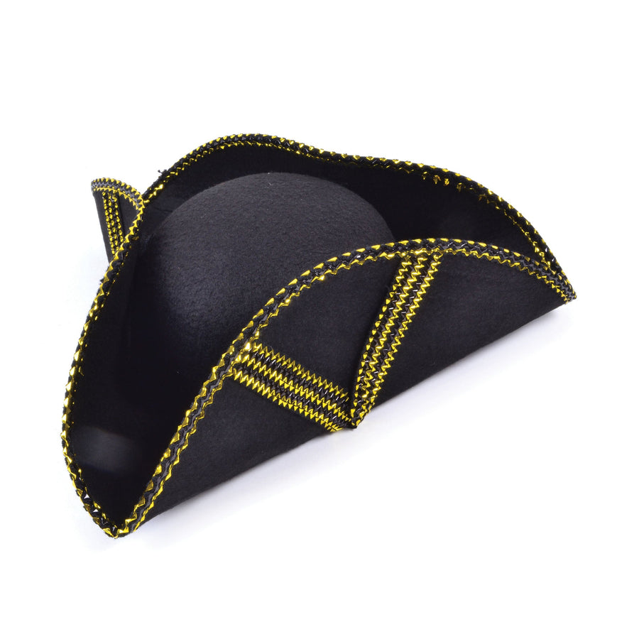 Black Pirate Tricorn Hat with Gold Trim_1