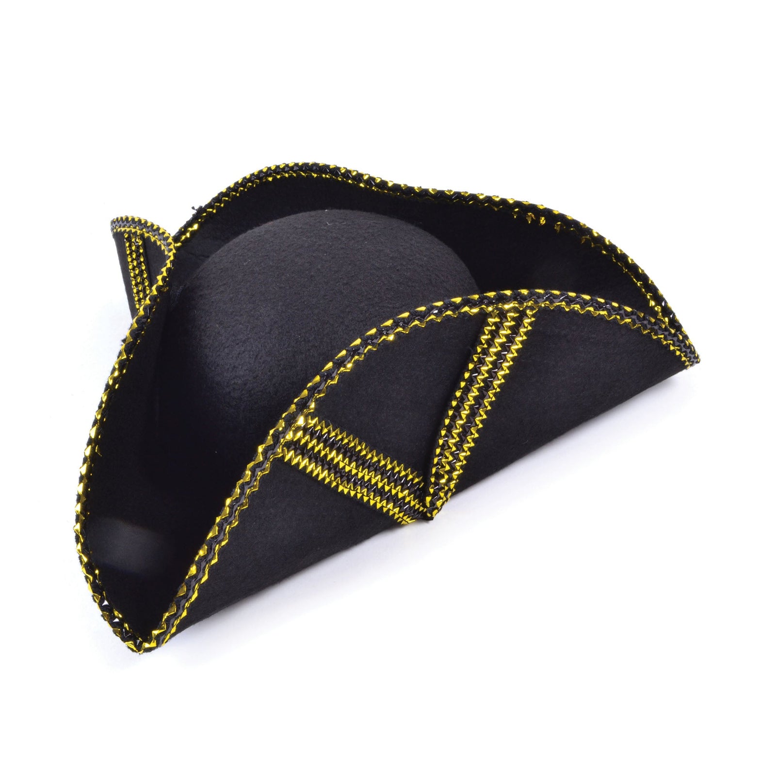 Black Pirate Tricorn Hat with Gold Trim 1