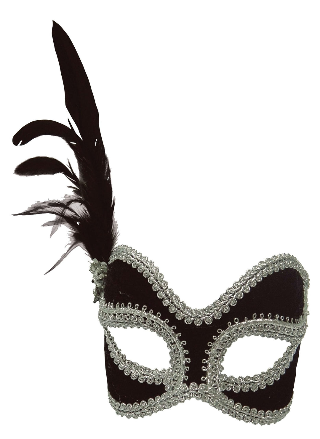 Womens Black Silver Velvet Mask Eye Masks Female Halloween Costume_1 EM684