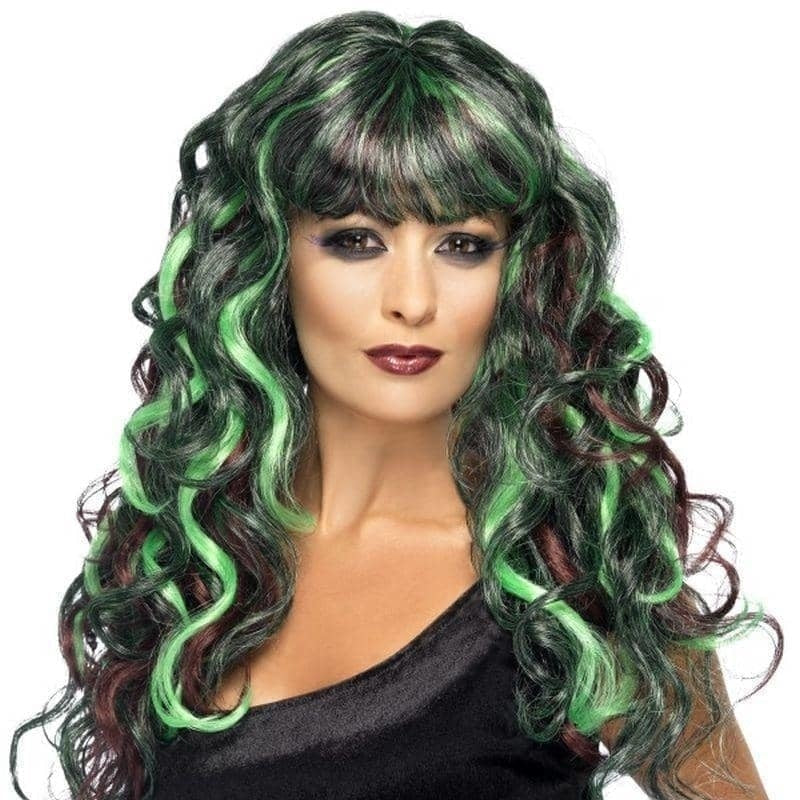 Blood Drip Monster Wig Ladies Green Black Long Hair 1
