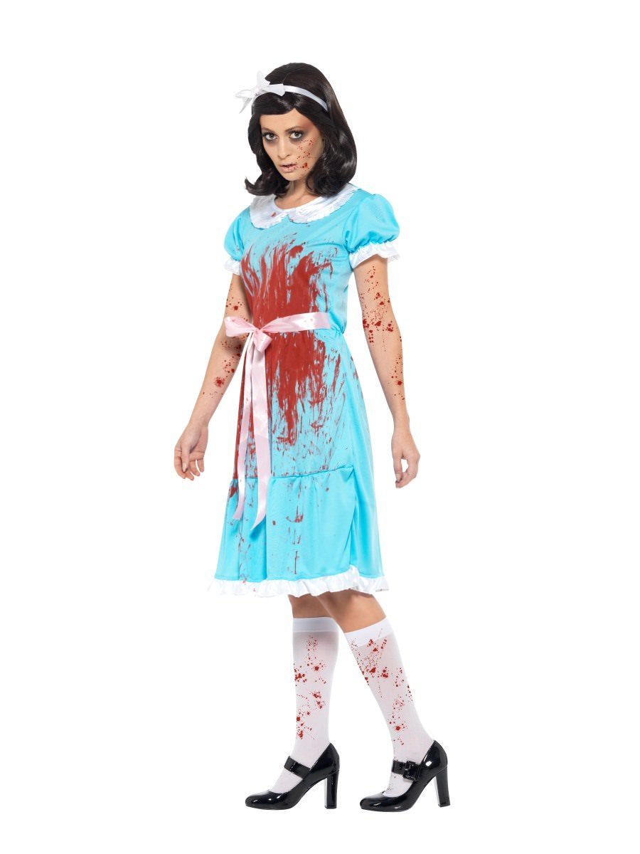 Bloody Murderous Twin Shining Adult Costume Blue Dress with Blood Effect 2
